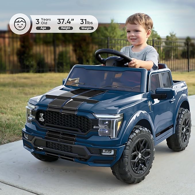 Licensed Ford Shelby F-150 Kids Ride on Car Truck, 12V Toddler Electric Car for Kids Ages 3-6 with Remote Control - Blue