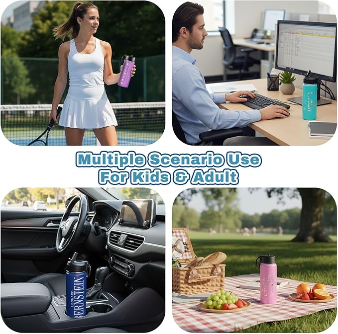 Ships from USA,Custom Water Bottle for Kids & Adults With Engraved Name,Spill Proof Personalized Insulated Stainless Steel Sports Water Bottle with Straw Lid,Personalized Christmas Gifts