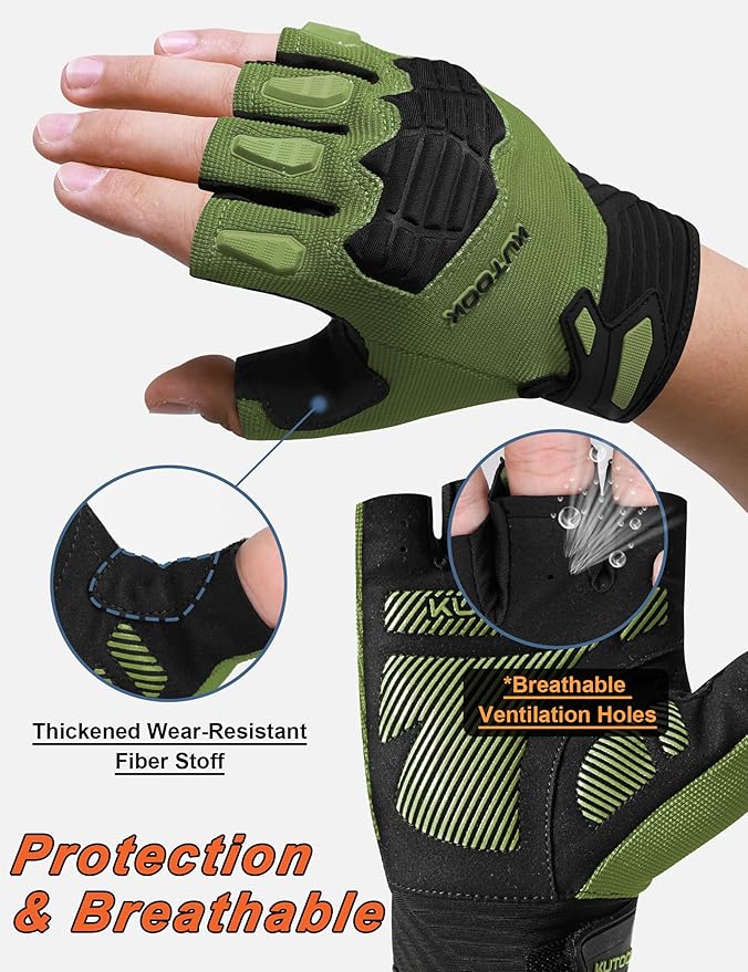 KUTOOK Mountain Bike Gloves for Mmen Fingerless with Wrist Guard Anti-Slip for Dirtbike Riding Fitness Training Outdoor Sports