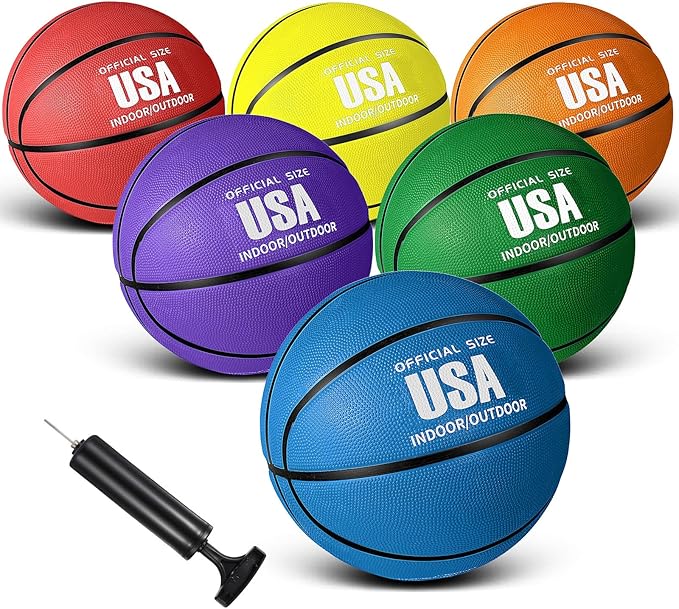 Jenaai 6 Pack Mini Basketballs with Pump for Kids 7 Inch Size 3 Rubber Arcade Basketball Color Small Toy Indoor Outdoor Pool Arcade Games Colorful Basketball for Kids Toddlers(Multicolor)