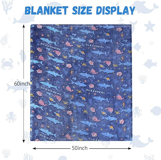 Glow in The Dark Whale Blanket,Ocean Whale Gifts Toys for Boys Girls, Birthday Presents Decor for Kids Age 3-14 Year Old Son Teen Child Toddler Luminous Christmas Bedroom Throw Blanket 50"x60"