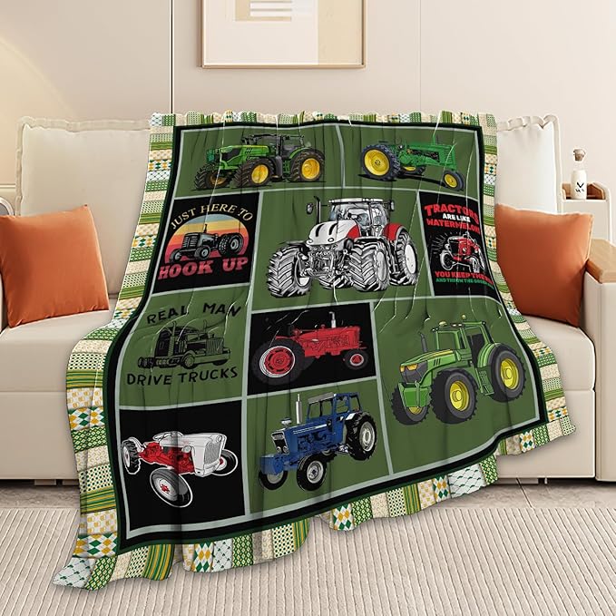 Tractor Blanket Farm Tractor Throw Blanket Gifts for Tractor Lovers Men Women Boys Girls Kids Adults Super Soft Cozy Plush Fluffy Fuzzy Fleece Blanket Decor 40''X50''