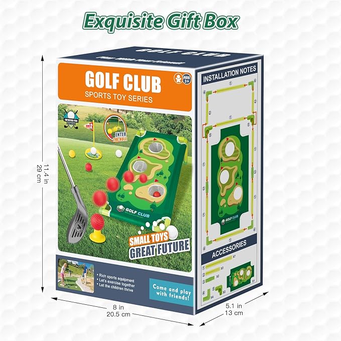 Liberry Kids Golf Club Set for 3 4 5 6 Years Old Boys Girls, Adjustable Toddler Golf Set with Putting Mat, Cornhole Board, Outdoor Indoor Sports Toy Christmas Birthday Gift
