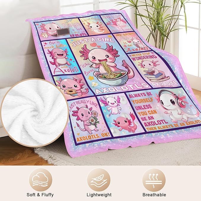 Axolotl Throw Blanket Ultra Soft Just A Girl Who Loves Axolotl Flannel Blanket Lightweight Cozy Blankets Gift for Women and Men Couch Sofa Bed 50" x 40"