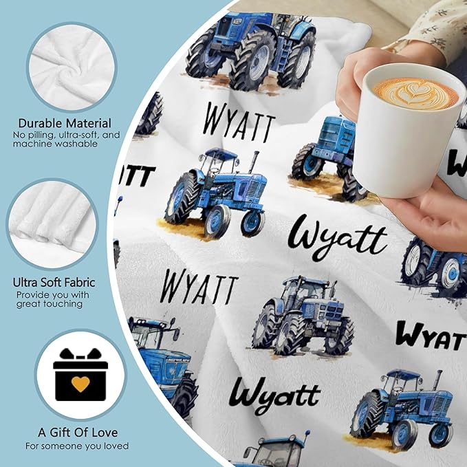 Custom Farm Tractor Blanket with Name Personalized Farm Tractor Blankets for Girls Boys Women Men Customized Blanket Gifts for Birthday 30"x40"for Toddler/Pets