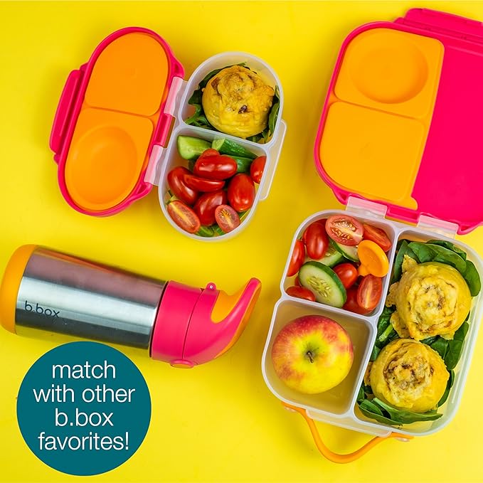 b.box Mini Lunch Box (2-pack), Bento Box for Kids Snack Container with 2 Leak-Proof Compartments, Reusable Snack Containers with Lids, BPA Free Kids Lunch Box, 4 1/4 Cup (Lilac Pop+Strawberry Shake)