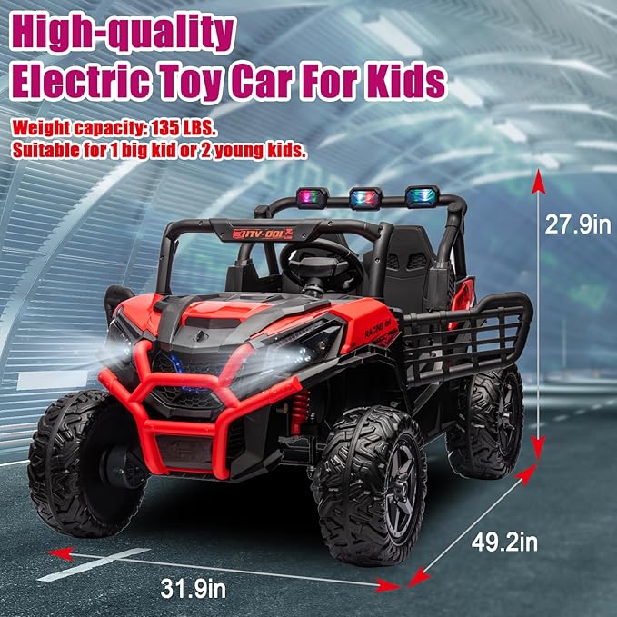 24V 4WD 2-Seater Ride On Car for Kids, 4X4 Battery Powered Ride On Toy with Remote Control, Electric Vehicle 4 Wheeler UTV for Boys Girls, LED Light, Music, Bluetooth, Red
