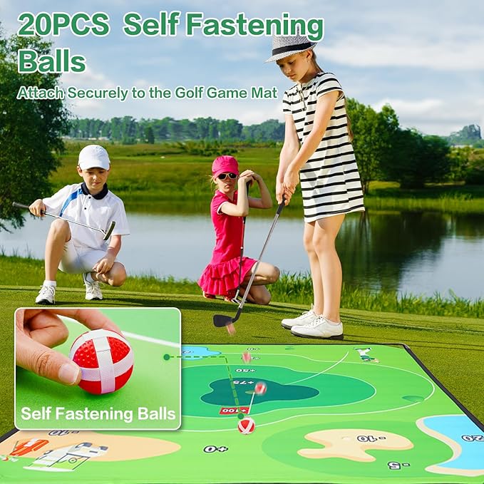 Golf Chipping Game Set, 71"x71" Outdoor Portable Sticky Golf Game, Indoor Chipping Practice with 2 Adjustable Clubs, 20 Sticky Balls for Young Adults, Fathers & Golfers Family Backyard