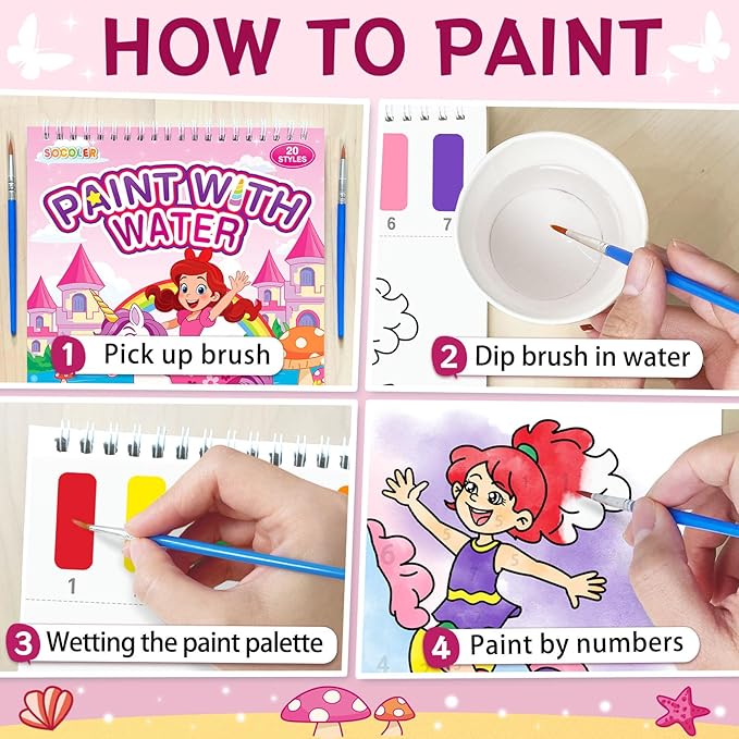 Paint with Water Coloring Books for Toddlers,Unicorn Theme Mess Free Watercolor Painting Papers for Kids Water Color Paint Kit Art Craft Gift for Ages 1-3, 4-8