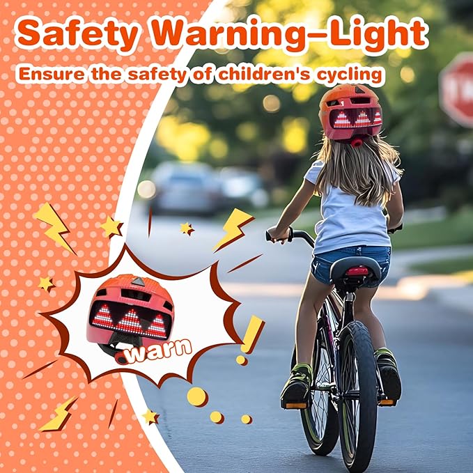 Kids Bike Helmet with LED Lights, Remote Control Turn Signals Safety Helmet Back Light for Youth Mountain Cycling Scooter Skateboarding, Adjustable and Lightweight for Boys Girls