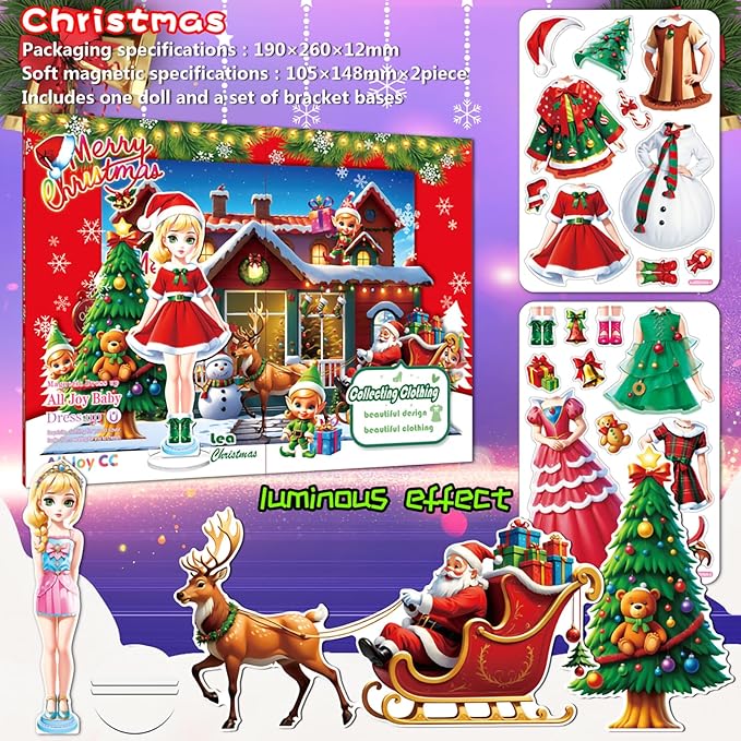 Christmas Magnetic Dress Up Dolls for Girls, Santa's Helper & Elf Princess Dress Up Toy Set with 3D Winter Scene, Travel Christmas Activity, Perfect Holiday Birthday Gift for Toddler Girls Ages 3-7