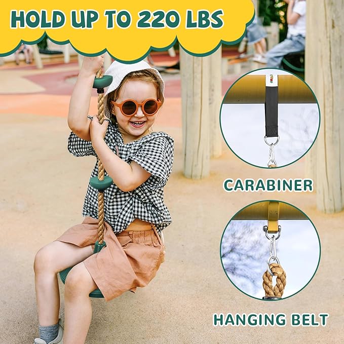 ZNCMRR Tree Swing Climbing Rope, Heavy Duty Swings Seat Replacement for Kids Disc Rope Climbing Swing Seat for Tree Indoor Outdoor Playground Swings Set Accessories(Green)