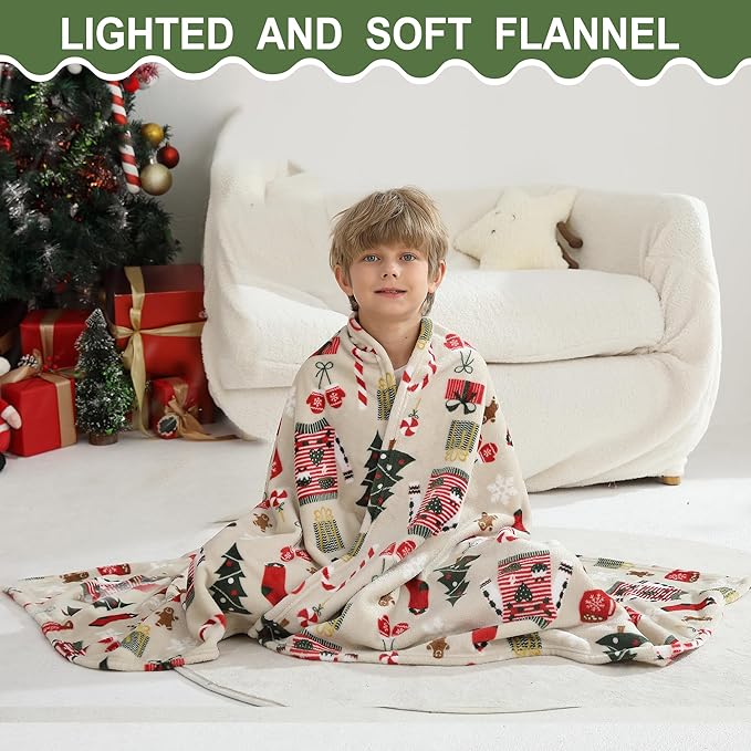 Softan Kids Throw Blanket for Girls & Boys, Warm Soft Toddler Fleece Blankets for Sofa Couch Bed， Cozy Fuzzy Plush Flannel Kids Throw Blanket for Daycare & School - Christmas Tree 50x60 inches