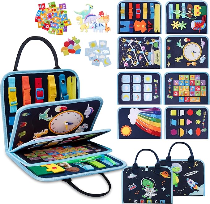 Toddler Busy Book, Montessori Busy Board, Activity Sensory Toys 2025 for Toddler Boys Christmas Birthday Gift, Educational Learning Quiet Book for Kids, Travel Toy for Airplane Car