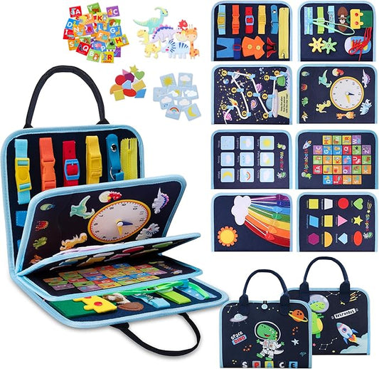 Toddler Busy Book, Montessori Busy Board, Activity Sensory Toys 2025 for Toddler Boys Christmas Birthday Gift, Educational Learning Quiet Book for Kids, Travel Toy for Airplane Car