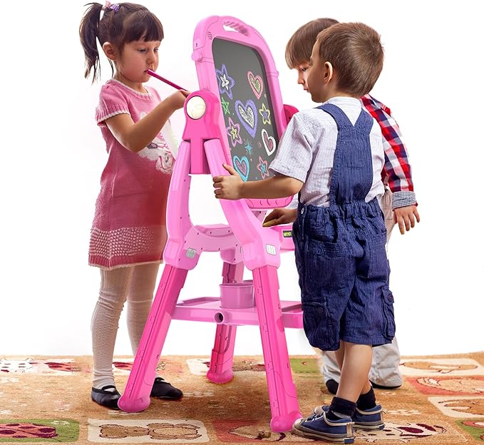 Easel for Kids, Toddler Art Easel Adjustable Standing, Magnetic Double Sided Easel with Painting Accessories, Gift for Girls (Light Pink)