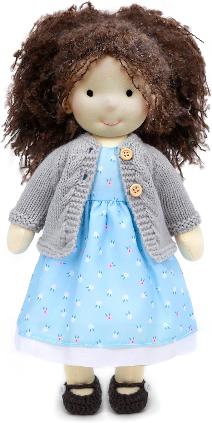 BlissfulPixie Handmade Waldorf Louise - 12" Soft Girl Rag Doll with Cute Plush, Ideal First Doll for Babies & Toddlers