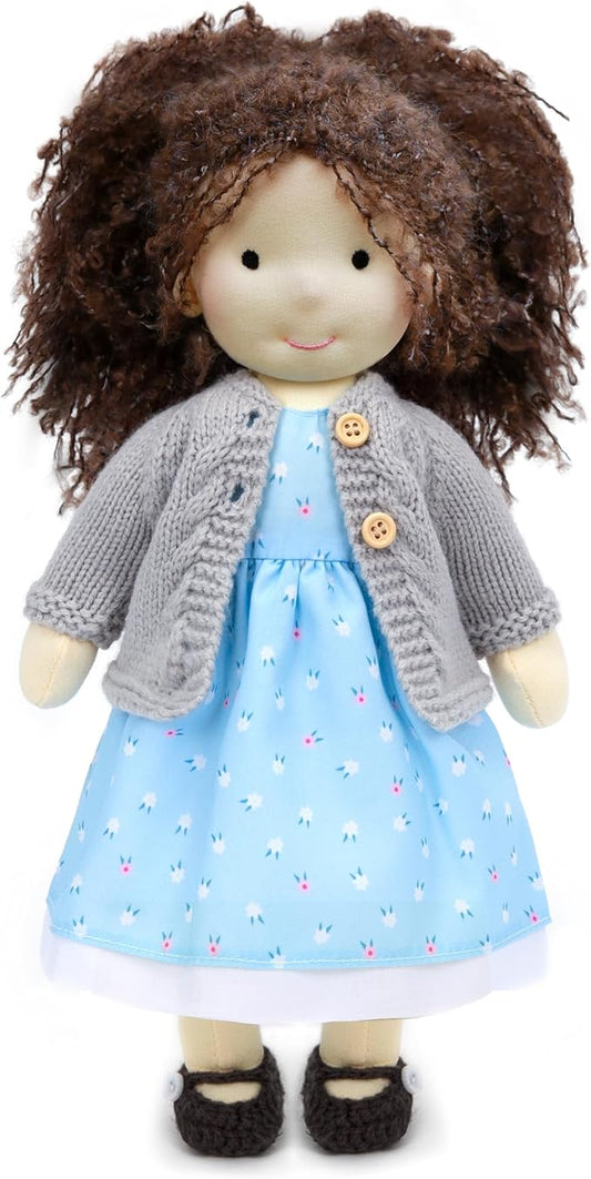 BlissfulPixie Handmade Waldorf Louise - 12" Soft Girl Rag Doll with Cute Plush, Ideal First Doll for Babies & Toddlers