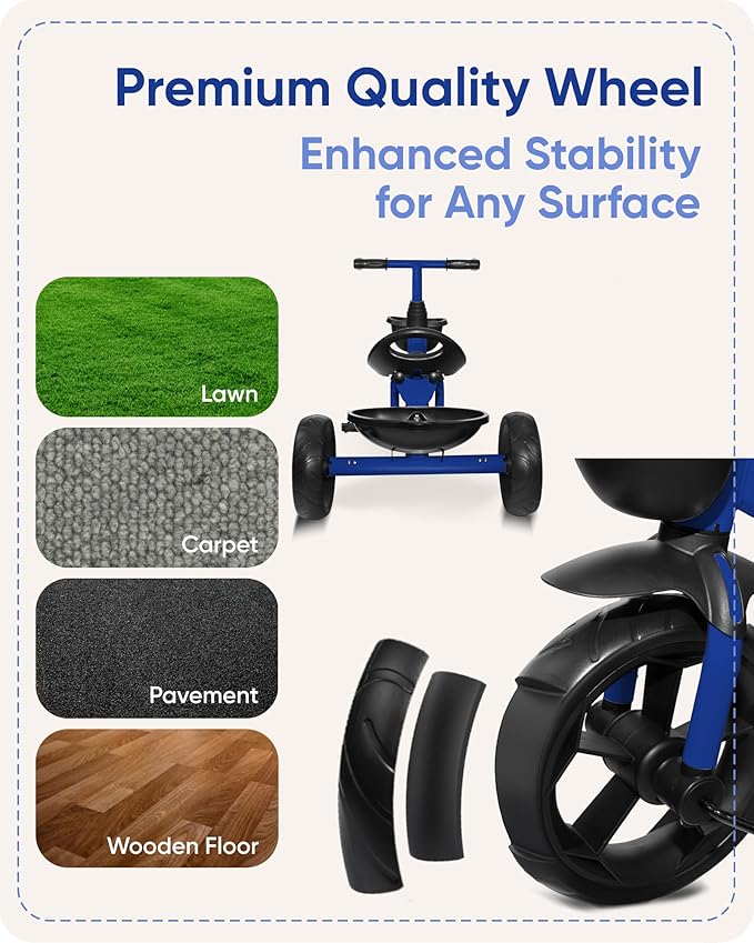 KRIDDO Kids Tricycles Age 24 Month to 4 Years, Toddler Kids Trike for 2.5 to 5 Year Old, Gift Toddler Tricycles for 2-4 Year Olds, Trikes for Toddlers, Sporty Styling, Blue