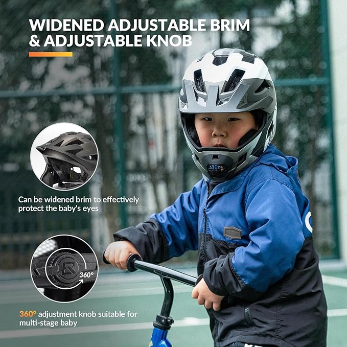ROCKBROS Kids Bike Helmet Adjustable Detachable Full Face Bike Helmet for Children Bicycle, Skateboard, Scooter, Protective Gear