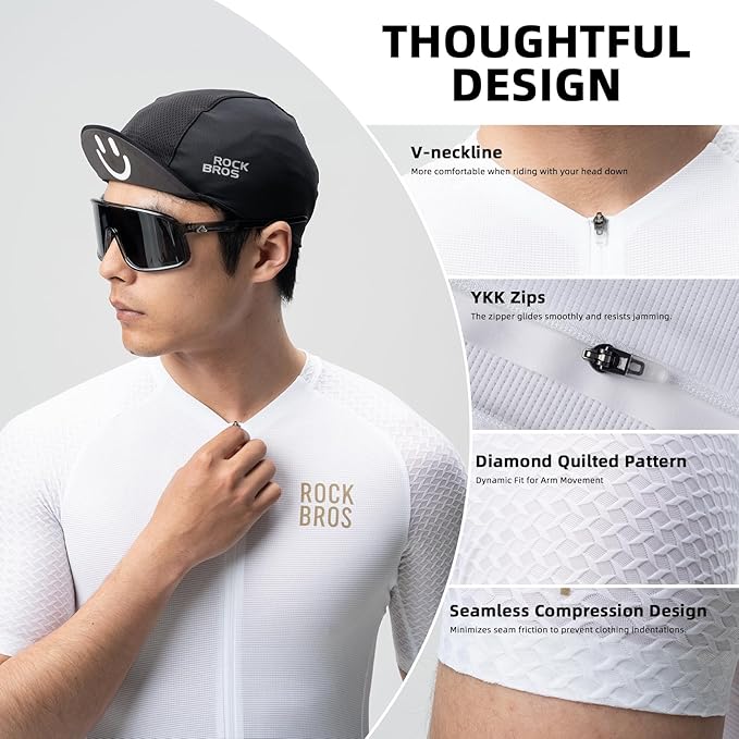 ROCKBROS Men's Cycling Jersey Short Sleeve Road Bike Shirt Zipper Pocket Quick Dry Bicycle Jersey