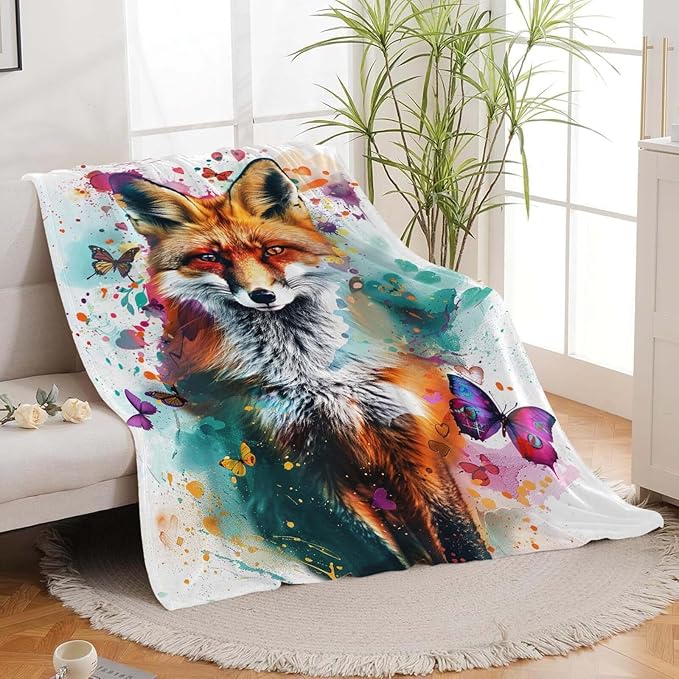 Fox Throw Blanket Fox Stuff Gifts for Kids Girls Boys Adults Women Man Soft Cozy Warm Plush Fluffy Fuzzy Fleece Blanket Decor 40''X50''