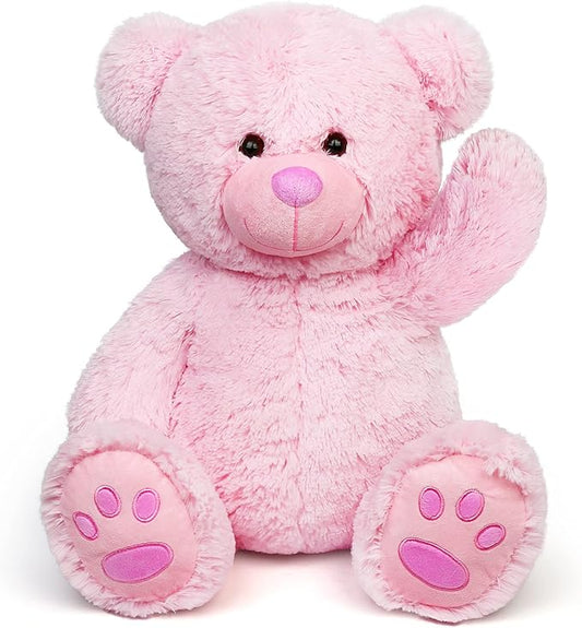LotFancy Teddy Bear Stuffed Animals, 20 inch Pink Stuffed Bear, Cute Plush Toy with Footprints, Plushies for Kids Baby Toddlers on for Girlfriend, Easter Decoration