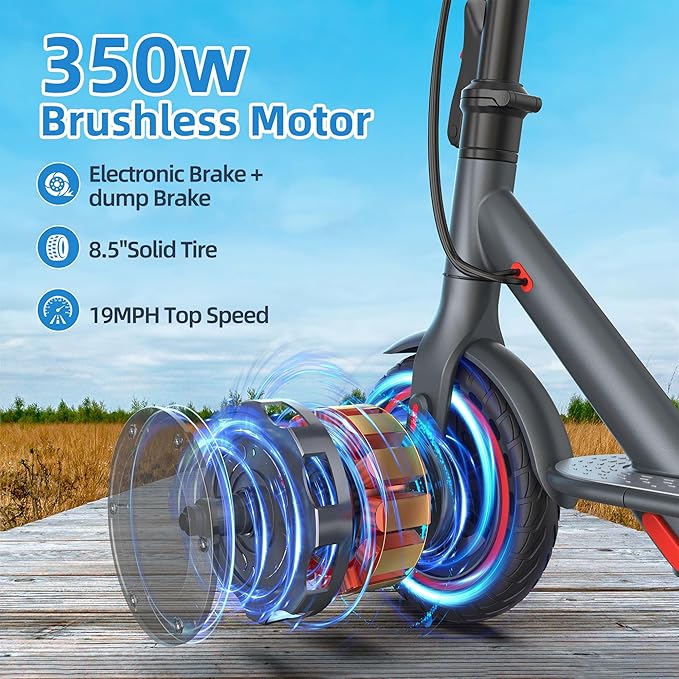 Electric Scooter Adults, Powerful 350W E-Scooter, Max 19 Mph & 15-19 Miles Range Scooters, Folding Scooters with 8.5" Solid Tires, Commuting Scooter Kick Scooter with APP Control (Seats Optional)