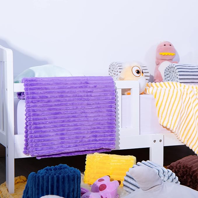 NTBAY Plush Soft Flannel Baby Blanket, Warm and Cozy Unisex Toddler Blanket with Stripe Pattern for Stroller, Crib, Travel, 30x40 Inches, Purple