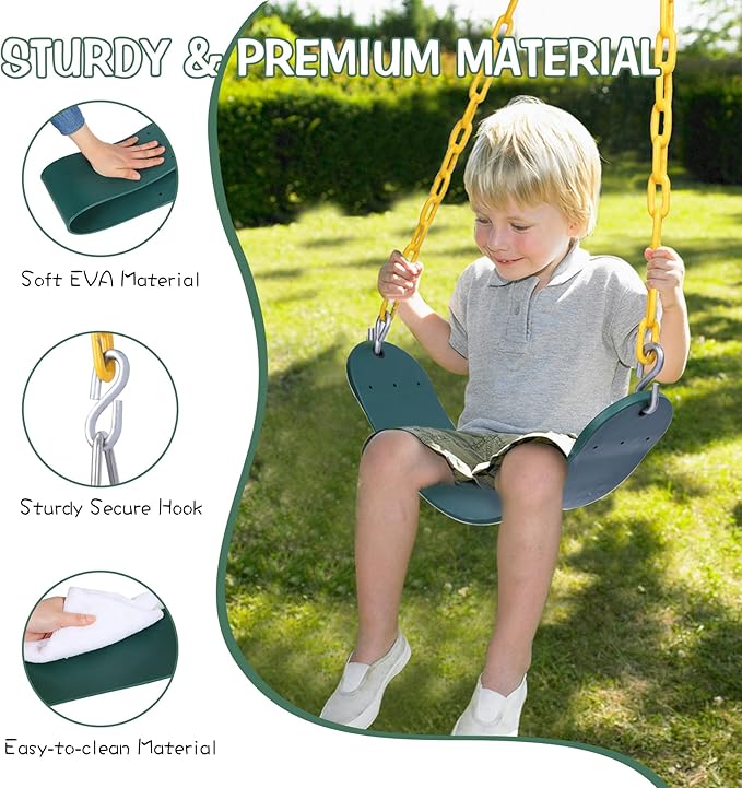 RedSwing Trapeze Swings Bar with Rings, Belt Swing Seat and Bucket Swings Combo Pack (Triangle and Chain Dip) for Kids Outdoor with 57-86" Rope,High Back Toddler Bucket Seat, Green