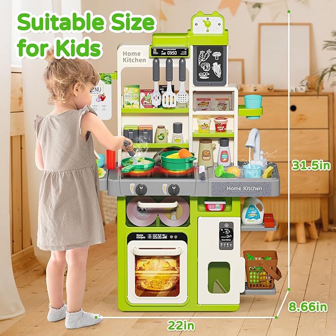 Letapapa Kids Play Kitchen Set, Kitchen Toys with Realistic Sound & Light, Cooking Stove, Sink, Play Food and Kitchen Accessories, Kitchen Playset Gifts for Toddlers Girls Boys