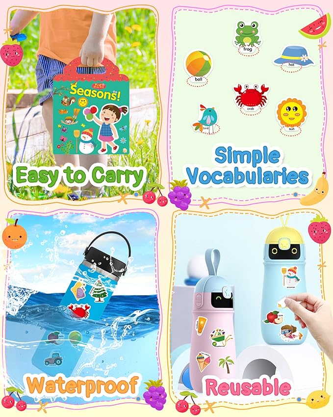 Benresive Reusable Sticker Book for Toddlers 2-4 Years, Fun Travel Stickers for Kids, Waterproof Sticker Books for Toddlers 1-3, Crafts Activities for Toddler 1-3 2-4 3-5 - Season