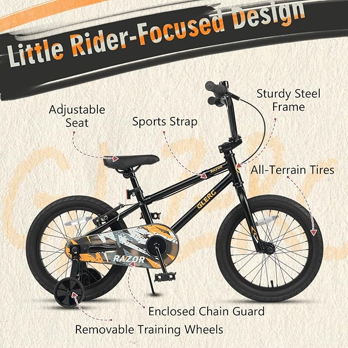 Glerc Kids Bike for Ages 1-8 Years Old, 12-16 Inch BMX Style Kids Bicycle with Training Wheels, Boys Bike for Children and Toddler, Multiple Colors