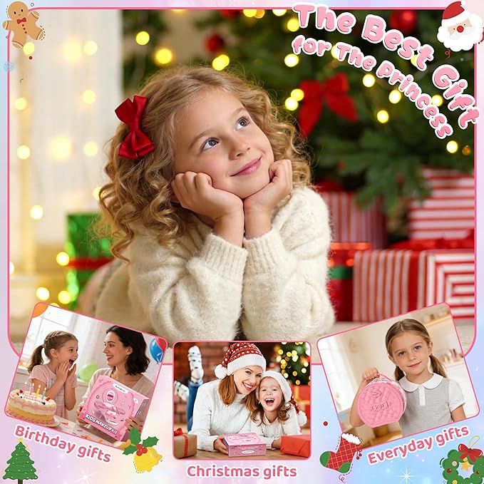 PERRYHOME Kids Makeup Sets for Girls 5-8, 57 Pcs Washable Real Cosmetic Set, Non-Toxic Toddler Makeup Toys, Girls Makeup Kit, Princess Toys & Birthday Gifts for 3 4 5 6 7 8+ Years Old (Pink)