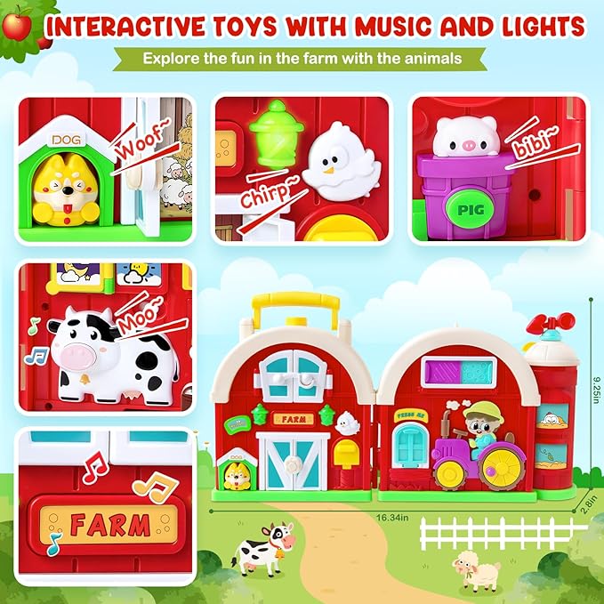 Montessori Farm Busy Board, Motor Skills Developmental Toys for 1 2 Year Old Boy Girl Gifts, Early Educational Toy for Toddlers 1-3, Christmas Birthday Gift for 12-18 Months, Sensory Board Toy for 1+