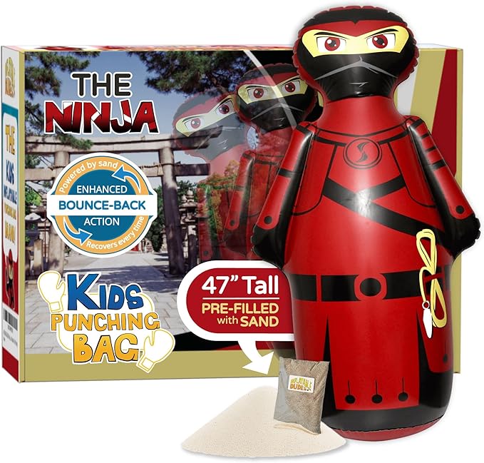 INFLATABLE DUDES Ninja Toy 47 Inches -Kids Punching Bag | Already Filled with Sand| Bop Bag | Inflatable Bopper | Boxing | Ninja Birthday Party | Party Decorations | Punching Bag for Kids- (Sam)