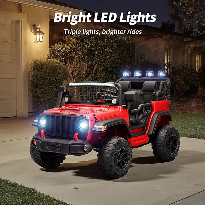 2 Seater Ride on Car Toy, 12V Electric Car for Kids 4-8 with Remote Control, Capacity 110 lb, LED Light - Red