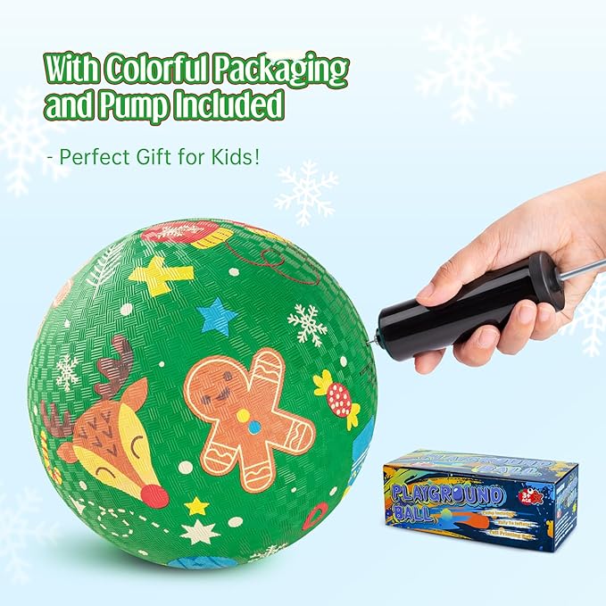 ZOOJOY Pack of 2 Cartoon Playground Balls, Christmas Toys Balls for Toddler 1-3, 8.5" Rubber Ball Bouncy Kickball, Indoor & Outdoor Game, for Boys Girls 2-4 with Pump