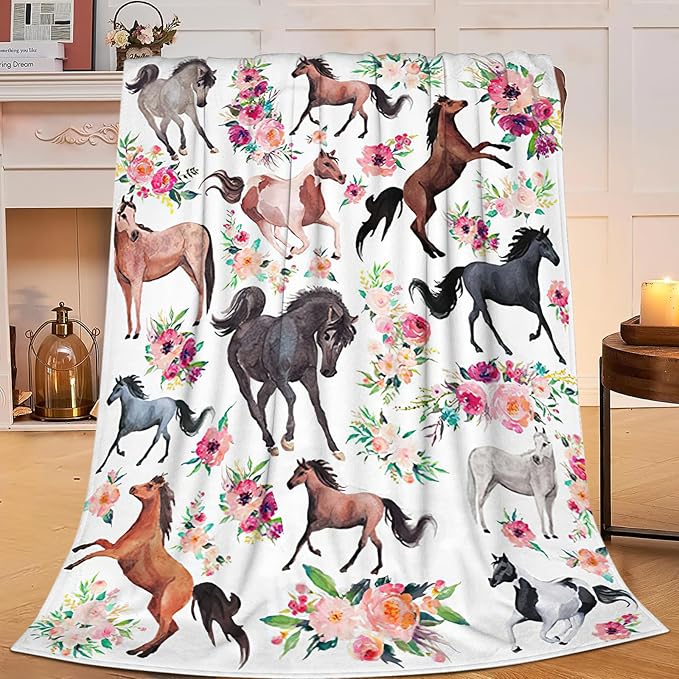 Horse Blanket Horse Throw Blanket Gifts for Girls Women Kids Boys Adults Man Super Soft Cozy Plush Fluffy Fuzzy Fleece Blanket Decor 40''X50''