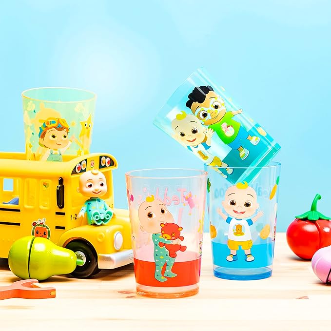 Zak Designs CoComelon Nesting Tumbler Set Includes Durable Plastic Cups with Variety Artwork, Fun Drinkware is Perfect for Kids (14.5 oz, 4-Pack, Non-BPA)