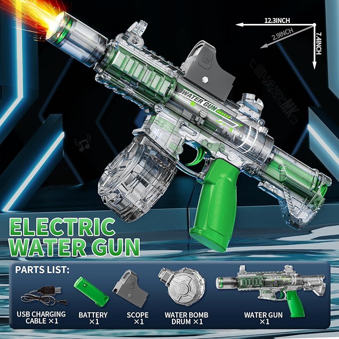 Electric Water Guns for Kids Adults, Transparent Automatic Squirt Guns, Summer Outdoor Beach Swimming Pool Party Toys (Green)
