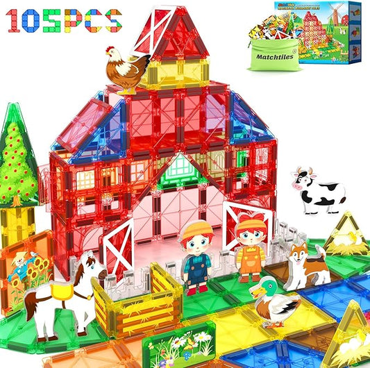 Magnetic Tiles with Farm Animals, Magnetic Blocks Building Toys for 3+ Year Old Toddler, Construction STEM Magnet Toys Gift for Kids, Boys and Girls 3 4 5 6 7 8+ Year Old