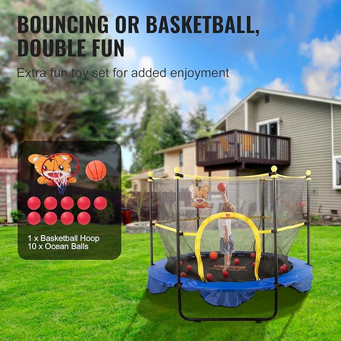 VEVOR 5FT Trampoline 50"/55"/56 * 35" for Indoor/Outdoor use for Toddlers, Foldable Mini Baby with Foam Handle, Recreational Birthday Gift