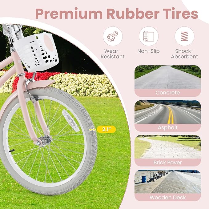 COSTWAY Kids Bike, 12 14 16 18 Inch Toddler Bike Children Bicycle w/Training Wheels, Hand & Coaster Brakes, Adjustable Saddle & Handlebar, Basket, Bell, Kids Bicycle for Girls Boys Aged 3-8 Years Old