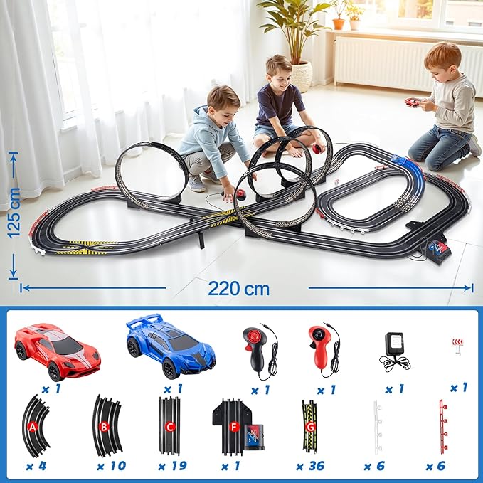 Race Track Toy Sets for Kids - Battery or Electric High-Speed 1:64 Scale Car Track Toys with 2 Controllers & 2 Slot Cars - Birthday Gifts for Boys Girls Children Age 3 4 5 6 7 8 9 10 11 12 Years Old