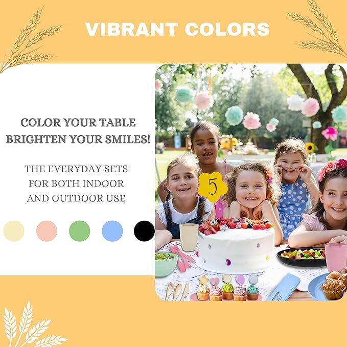 ECOSTAR Wheat Straw Dinnerware Sets Unbreakable Plates Bowls and Cups Reusable Utensils Dishwasher Microwave Safe Bowls and Plates Sets (Pink)