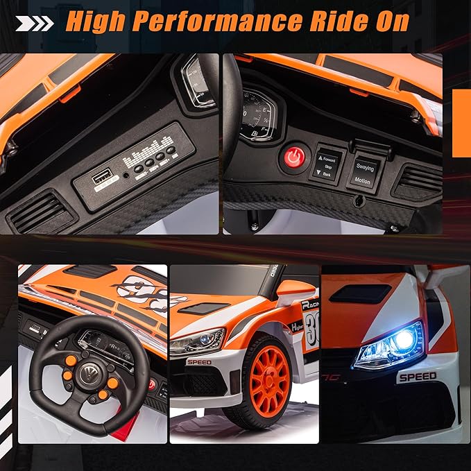 Kids Ride on Car with Parent Remote Control,12V Battery Powered Electric Vehicles for Kids Ages 3-8,Powerful Motor 3-Speed Sports Car Ride-on Toys w/Music,LED Lights,Suspension System (Orange)
