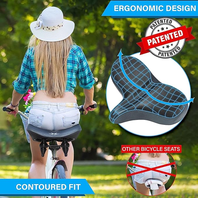 X WING New-Age Noseless Bike Seat Cushion for Men & Women - Extra Padding & Wide - Suitable for City, Electric, Stationary Bikes - Compatible with Peloton Bikes – Wide Winged Bike Seat with Cushion