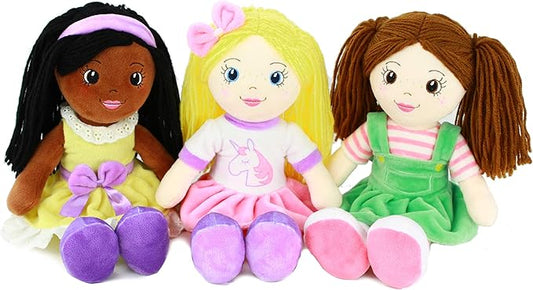 Playtime by Eimmie Soft Baby Doll - Plush Rag Dolls for 2 Year Old Girls & Boys, Toddler & Infants - Plush Doll - My First Baby Doll - Plush Baby Doll Washable & Sensory Fabric Body 14" - 3pc Set