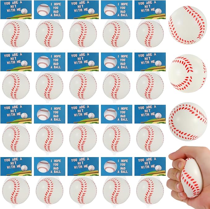 LiYiQ 24Pcs Baseball Party Favors 2.36 Inch Baseball Stress Balls for Kids Baseball Birthday Favors Foam Baseballs Birthday Decorations Baseballs Goodie Bag Stuffers